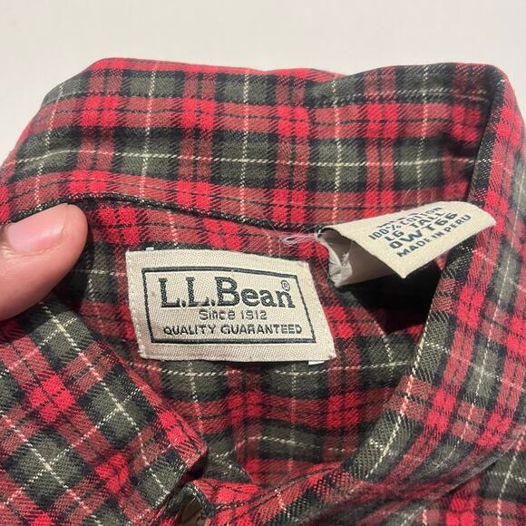 Vintage LL Bean Flannel Shirt Mens Large TALL LT Plaid Casual Green Black Red - Picture 3 of 6